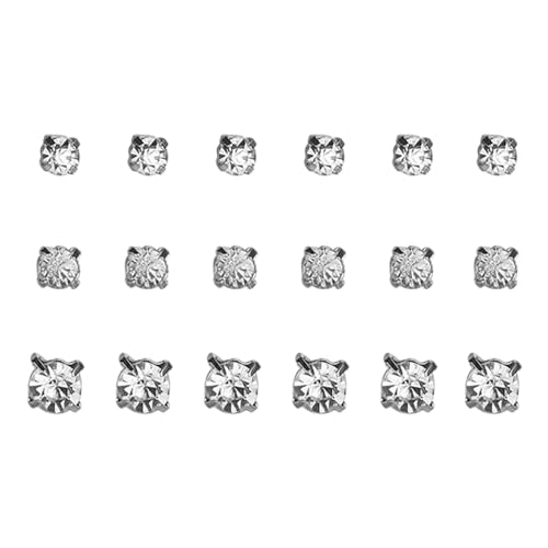 Cubic Zirconia Stud Earrings Set White Zircon Earrings Ear Piercing Studs for Men Silver Simulated Diamond Earrings Studs Surgical Steel Earrings for Women Girls 9Pairs