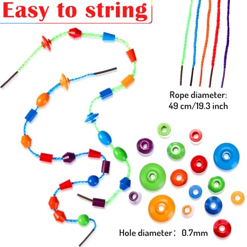 Image of Shappy 324 Pcs Wooden Lacing Beads for Wooden String Beads Threading Toys Montessori Lacing Toys Fine Motor Skills Developmental Educational Plaything Sensory Occupational Activities Autism OT