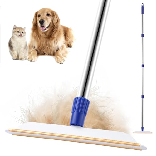 PIMEKOY Carpet Rake for Pet Hair Removal with Long Handle, Carpet Scraper Pet Hair Remover Brush, Dog Cat Fur Remove Broom for Rug, Furniture, Couch, Stairs