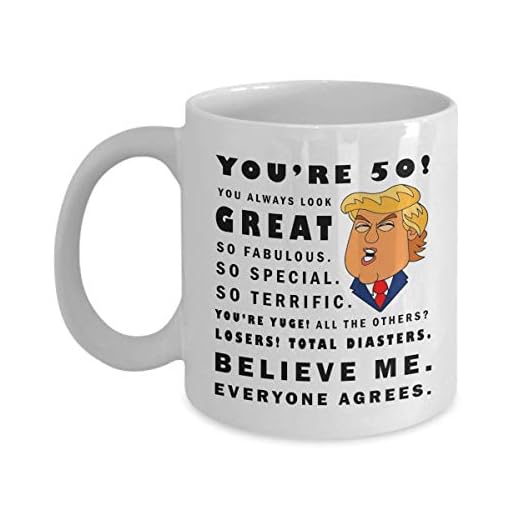 50:e födelsedagen mugg 50 år gammal födelsedagspresent för män kvinnor honom henne 50 år gammal Trump mugg födelsedag presentidé som fyller femtio 50 år gamla kaffemuggar