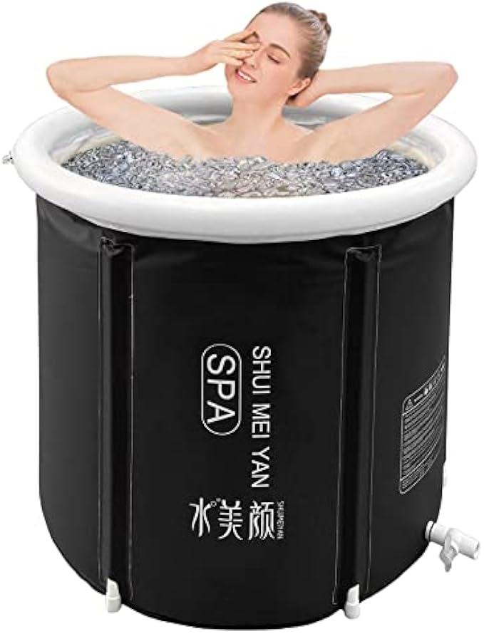 Adult Portable Bathtub, Tub with Freestanding Shower, Adult Bathroom Folding Tub for Small Spaces Hot Bath Ice Bath Spa Tub Adult Size Large (33.5 x 29.5 x 29.5 Inches, Black)