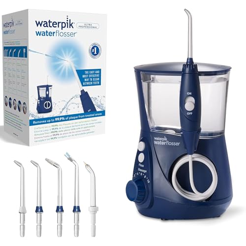 Waterpik Ultra Irrigador Dental de Sobremesa Profesional con Agua a Presión y Sistema Avanzado de Control de Presión con 10 Posiciones con 6 Boquillas, Eliminación de Placa Dental, Azul (WP-663UK-EU)