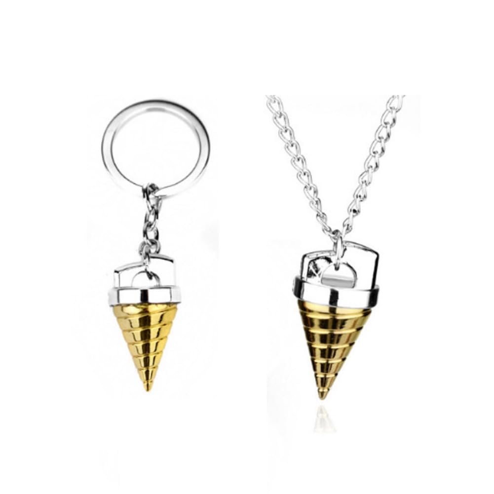Tengen Toppa Necklace Keyring 2pcs Set Tengen Toppa Core Drill Pendant Jewelry Gurren-Lagann Metal Necklace Keychain