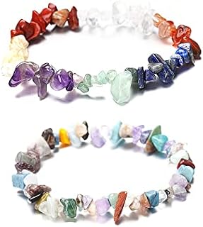 ARZASGO Chakra Natural Gemstones Bracelet Colourful Crystal Stretch Wrist Chip Bracelets for Women Girl's Yoga Meditation Prayer Healing Protection