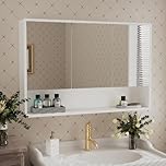 Msutree 3 Door Bathroom Mirror Cabinet, Wall Mounted Bathroom Storage Large Mirror, Durable MDF Medicine Cupboard, Space Saver for Shower Room (90cm Cabinet)