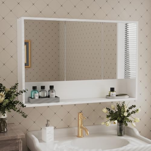 Msutree 3 Door Bathroom Mirror Cabinet, Wall Mounted Bathroo