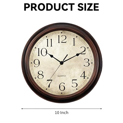 Image of KECYET Wall Clock 10 Inch Battery Operated Silent Non-Ticking Analog Wall Clocks Vintage Retro Rustic Style Decorative for Bedroom Living Room Kitchen Office (Bronze)