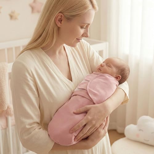 Image of GLLQUEN BABY Swaddles for Newborns 3-6 Months, Adjustable & Easy Fastener | 3-Pack, Baby Girl Swaddles Organic Cotton Womb-Like Nursery Swaddling Blanket reduces startle reflex, Soft & Skin-Friendly