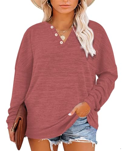 Image of Gloria&Sarah Womens Plus Size Tops Long Sleeve Henley Shirts Fall Fashion Oversized Sweatshirt Tunic Sweaters L-4XL