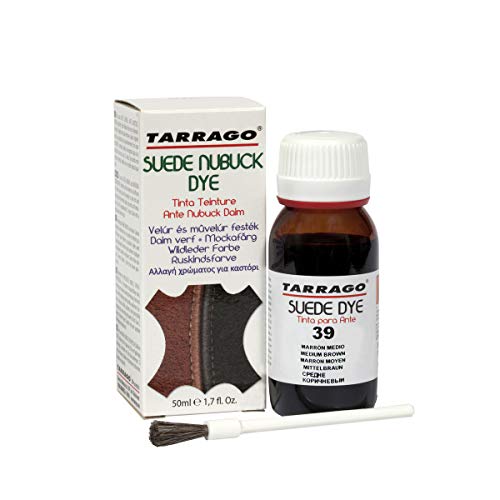 Tarrago | Tintura per nabuk scamosciato 50 ml | Colorante per scarpe, calzature, borse e accessori | Adatto per pelle scamosciata naturale e sintetica, nabuk e simili (marrone medio 39)