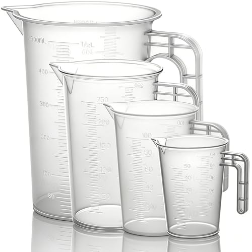 NVQVQ 4-Pack Precision Measuring Cup Set (500ml/250ml/100ml/50ml) - Transparent Small Cup with Handle, Heat-Resistant for Lab, Kitchen & Garden