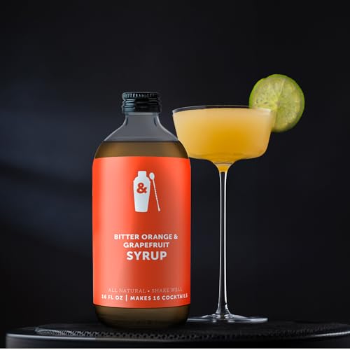 Shaker & Spoon Bitter Orange & Grapefruit Syrup, 16oz Craft Cocktail Syrup for Mocktails, Non Alcoholic Drinks, Cocktail Mixers, Flavored Syrups for Drinks