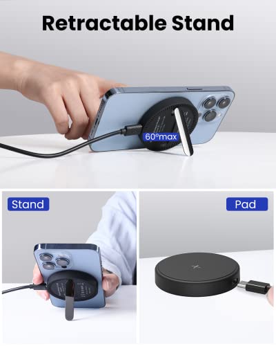 Image of Magnetic Wireless Charger for Apple: MGG Mag-Safe Charging Pad for iPhone 15 /14 /13 /12 Pro Max /Plus /Mini - Mag Charger Pad for AirPods Pro 3 2 with 18W Adapter and Kickstand