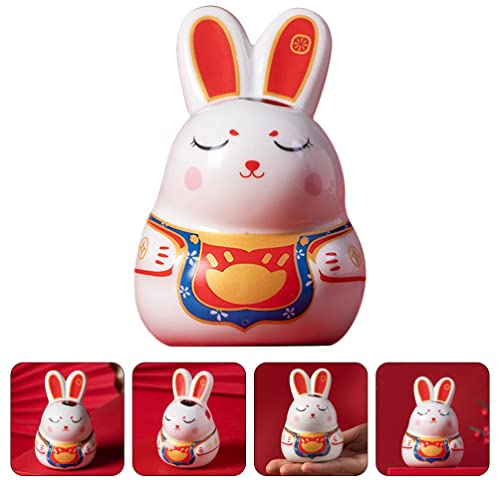 Fengshui Ceramic Rabbit Figurines: 2023 Chinese New Year Bunny Figures Lucky Fortune Statue Lunar Zodiac Model Toy For Chinese Spring Festival Car Decoration Gift #TOP4