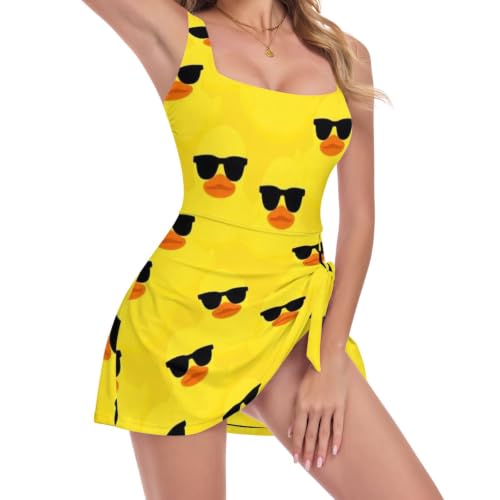 Maillot de bain couvant jaune anti-glissement à motif canard en caoutchouc