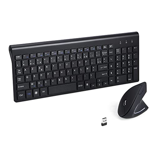 2.4GHz sans Fil Vertical Ergonomique Souris et Clavier Combo Slim Portable Taille pour PC Ordinateur de Bureau Ordinateur Portable Tablette Mac (Right-Handed) (Noir)
