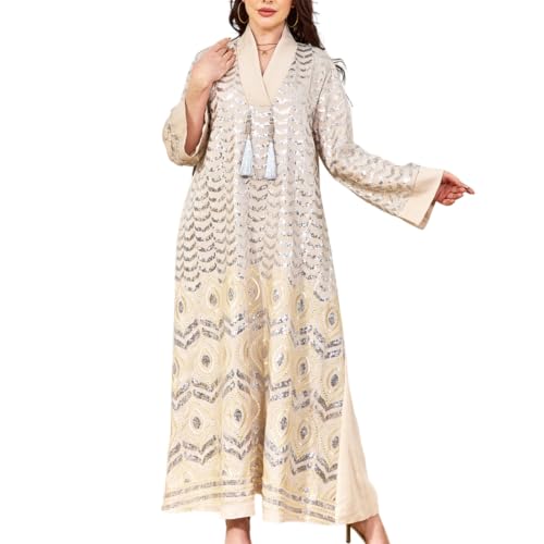 Vestido bata holgado con borlas y diseño en capas para mujer