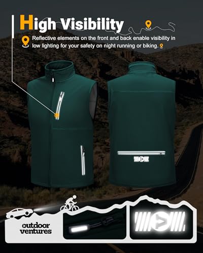 Outdoor Ventures Softshell Weste Herren Outdoor Fahrradweste Wasserdicht Winddichte Ärmellose Jacke Full Zip Atmungsaktive Laufweste Dunkelgrün M