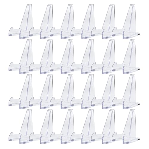24Stück Kartenständer Acryl Klein Staffeleiständer Display Staffelei Aufsteller Medaillenhalter Karten Ständerm Kunststoff Staffeleien Münzhalter Transparenter Halter für Münzen/Taschenuhren/Medaillen