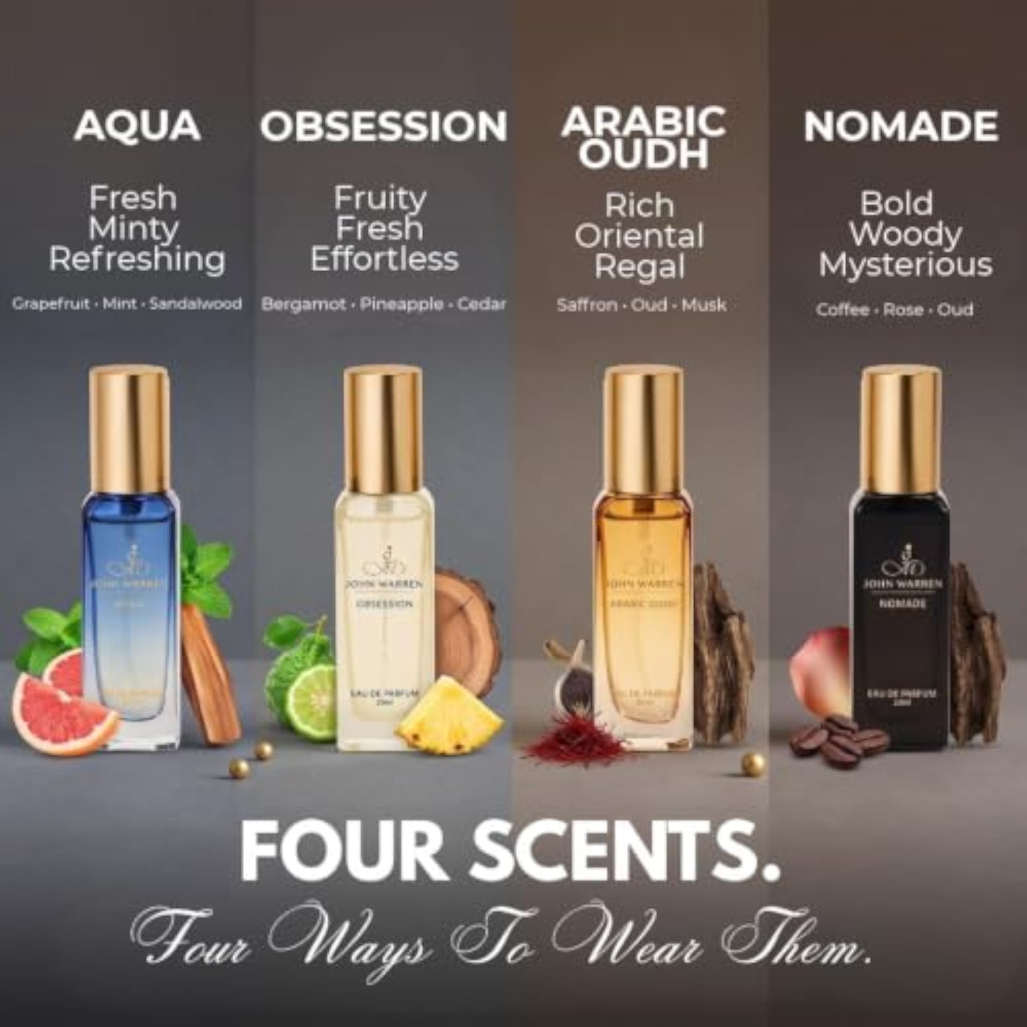 Men's Perfume Gift Set, 4 x 20 ml Eau De Parfum Combo