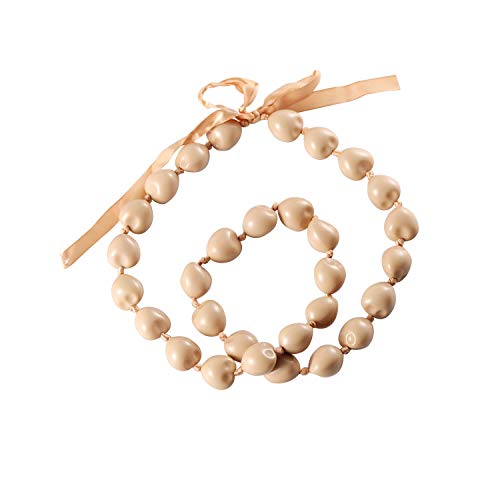 BNQL Chunky Hawaiian Kukui Nut Lei Necklace with Ribbon Bow Closure Graduation Gift (beige)