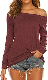 Off Shoulder Blouses for Women Sexy Long Sleeve Slash Neck Tops