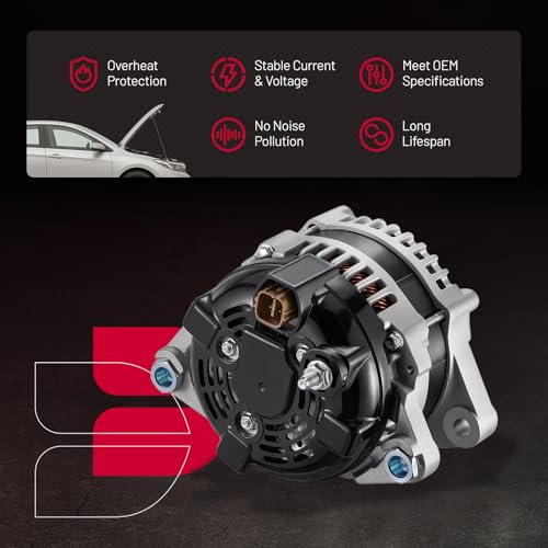 Image of BDFHYK Alternator 11686 Compatible with Azera /Santa Fe /Santa Fe XL 2012-2019 3.3L V6,Compatible with Kia Cadenza /K900 /Sedona /Sorento 2011-2012 2014-2018 3.3L 3.5L 3.8L V6, Replace 104210-1800 | For Hyundai Azera 3.3L V6 2012-2017, Santa Fe XL 3.3L V6 2013-2019 12V 150A 6-Groove Pulley CW, OE 104210-1800, 1042102870