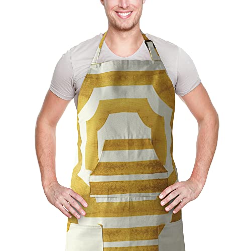 Image of HPD Half Price Drapes Aprons for Men Women with Large Pockets Adjustable Unisex PRTW-D23C-AP Mecca Printed Cotton, 27 X 34 Inch, Mecca Gold