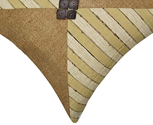 Image of SAJAVAT HOME CC78 Cotton Stripe Khadi Print Cushion Cover (Pack of 1) 18x18 INCHES /45x45 cm Blue & Off White (Brown & Beige, Cotton)