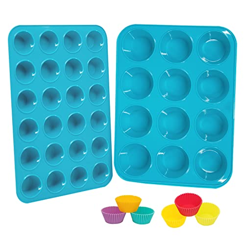 Katbite Silicone Muffin Pan Set, Non-Stick Bpa Free Cupcake Pans 12&24 Cups, Food Grade Silicone Molds With 6 Silicone Baking Cups, Reusable Muffin Tin For Egg Muffin, Cupcake, Fat Bomb, Cheesecakes #TOP7