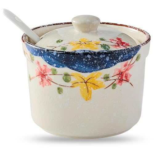 mehrido Zuckerdose mit Löffel, 300ml Keramik Salztopf mit Deckel und...