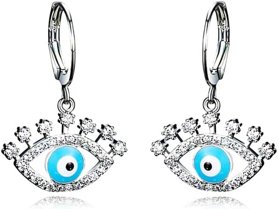 14K Gold Evil Eye Enamel Hoop and Drop Earrings with Moissanite for Women