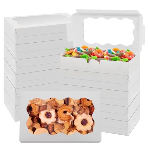 Jyongmer 60 Pack 7 X 4 3/8 X 1½ Inch Cookie Boxes With Clear Window Small White Cookie Boxes Bakery Treat Boxes For Dessert, Donuts, Pie, Candy, Macaron