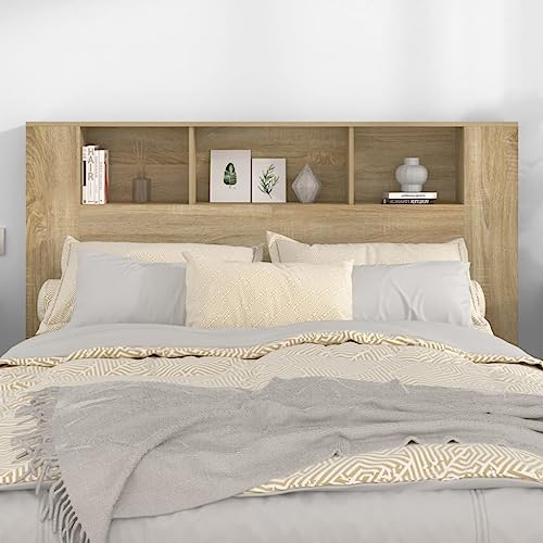 Tino Tech Cabecero Cama Madera 160x18,5x104,5 cm Madera Contrachapada Roble Sonoma Cabecero con Almacenaje Cabecero Mueble Cabeceros De Madera Armario Cabeceros Bonitoss para Dormitorio