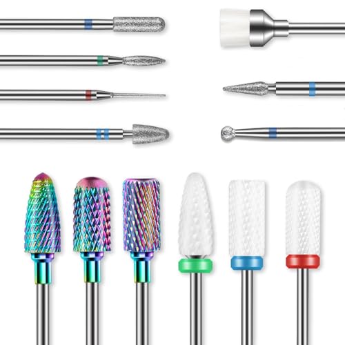 Depvko Juego de 13 brocas para cortar uñas, brocas profesionales de 3/32 pulgadas para manicura, brocas de cerámica de...