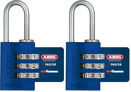 ABUS Zahlenschloss 145/20 Blau - Kofferschloss, Spindschloss u. v. m. - Aluminium-Vorhängeschloss - individuell einstellbarer Zahlencode - ABUS-Sicherheitslevel 3 (Packung mit 2)