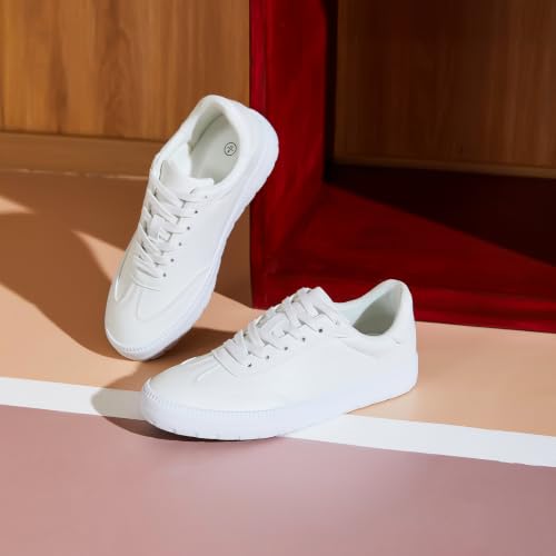 Rominz Women's White Sneakers PU Leather Low Top Casual Tennis Shoes by Rominz - Used condition - Image 2