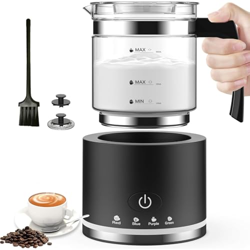 Electric Milk Frother and Steamer with 4 Modes - 500ml Automatic Hot & Cold Foam Maker with Safety Auto Power-Off Function for Coffee Lovers