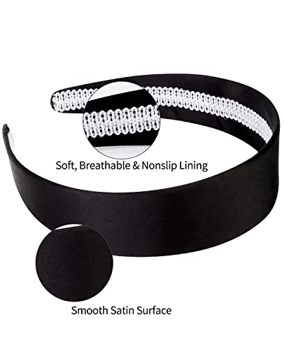 Wecoe Black Headband 1.6 Inch Wide Silk Satin Headband Women Non Slip Fashion Plain Head Band Solid Hair Band Diy Holiday Hair Accessories For Women Girls Diademas Para Mujer Gifts #TOP1