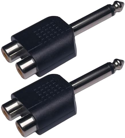 2-Pack 1/4" To Dual RCA Adapters – Stereo Male Jack To Two Female RCA Splitters