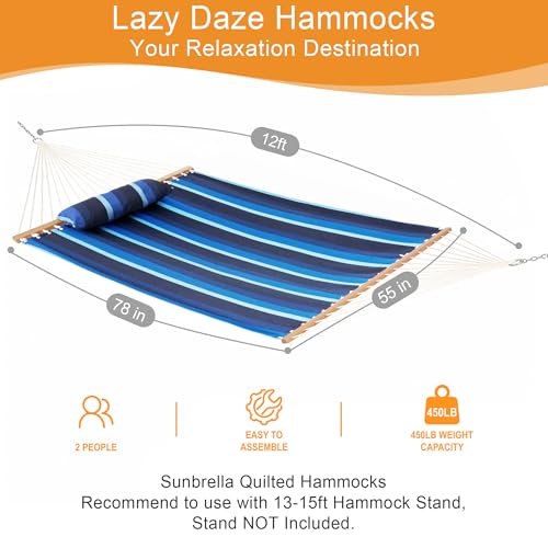 Image of Lazy Daze 12 FT Sunbrella Fabric Hammock, Non-Fading Double Outdoor Hammock