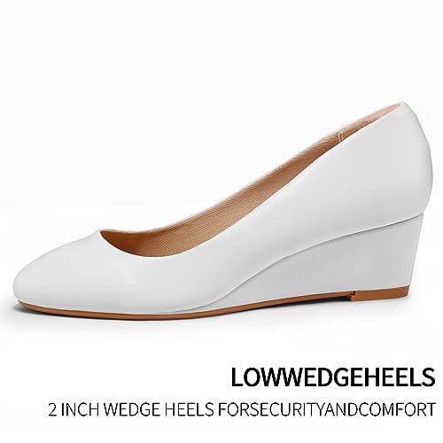 Image of mysoft Women's Wedge Pumps Low Heel Closed Toe 2in Dress Shoes