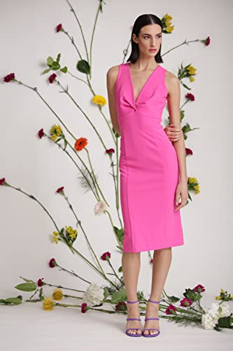 Donna Morgan Women's Plus Size Sleeveless V-Neck Scuba Crepe Sheath Dressy Occasion Event Guest Of Wedding, Electric Pink #TOP3