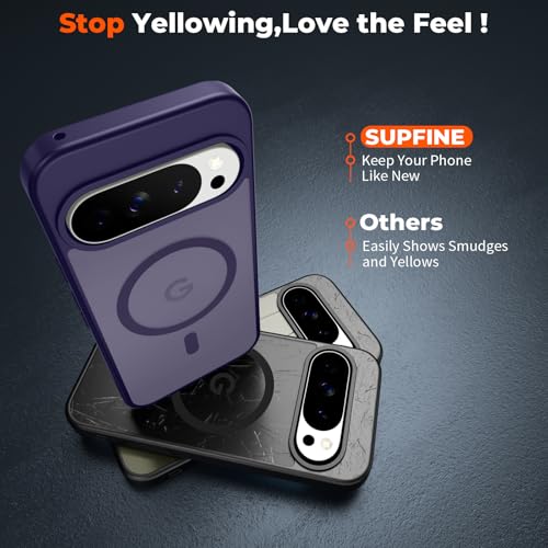 Image of SUPFINE Magnetic for Google Pixel 10 Pro XL Case with Screen Protector, (Built-in Magnets) ((Military Grade Drop Protection) Slim Translucent Shockproof Phone Case,Dark Purple