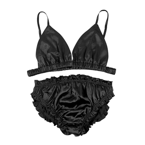 Mens Sissy Bra Set Swimsuit Satin Panties Sexy Bikini Lingerie Outfits Crossdresser Underwear