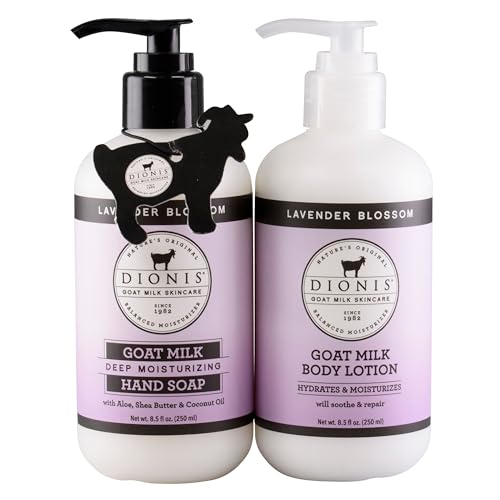 Dionis-Loción corporal con aroma a lavanda y jabón de manos Goat Milk Skincare, paquete de regalo: crema con aroma a lavanda y jabón líquido concentrado que limpia 8.5 oz