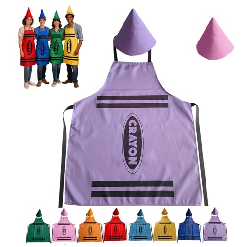 Tablier crayon et chapeau conique de gnome, costume de crayon de couleur crayon et chapeaux coniques amusants, pour adultes, hommes, femmes, groupe familial (Violet)