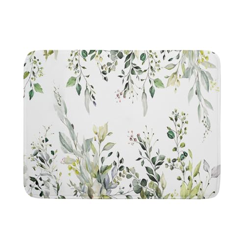 Green Eucalyptus Sage Leaves Dish Drying Mat 18 x 24 Inch With Absorbent Reversible Microfiber Plant Leaf Floral Spring Summer Drying Mats Fast Dry Pad Draining Mat For Kitchen Countertop