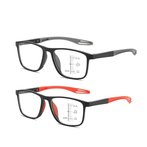 Multifocal Glasses Smart Adaptive Technology, Smart Autofocus Glasses Self Adjusting near and Far Sighted, Smart Zoom (Gray+Red,2.5x)