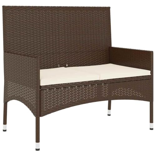 vidaXL Banc de Jardin à 2 Places avec Coussins Marron Résine tressée, siège, Chaise de Banc, Banc de Patio, siège de Banc, Banc d'extérieur